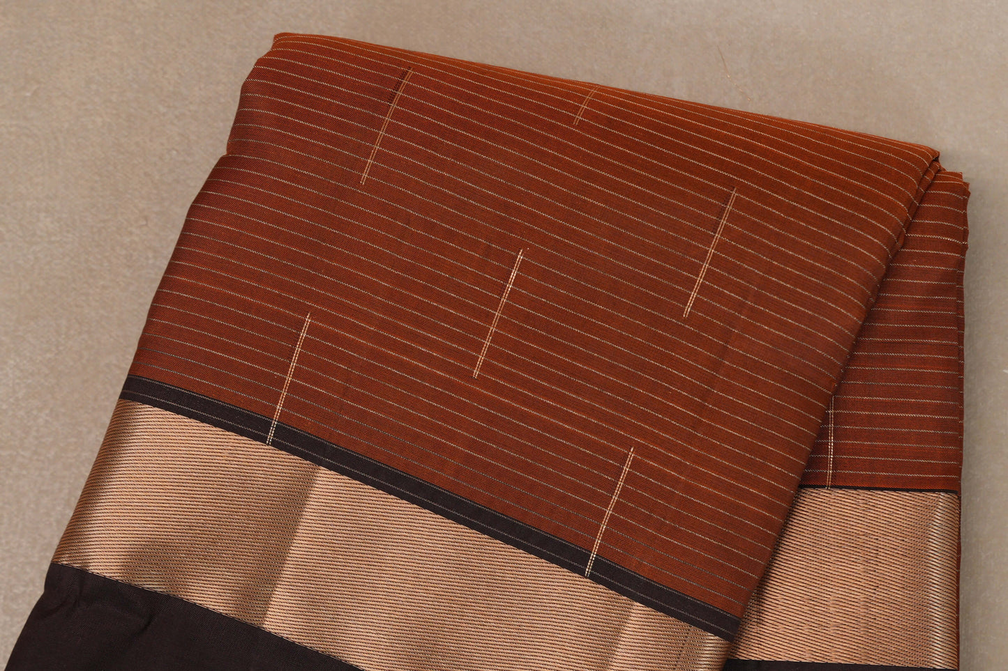 Light Brown with Dark Brown Borders Light Weight Kanjivaram Silk Saree body