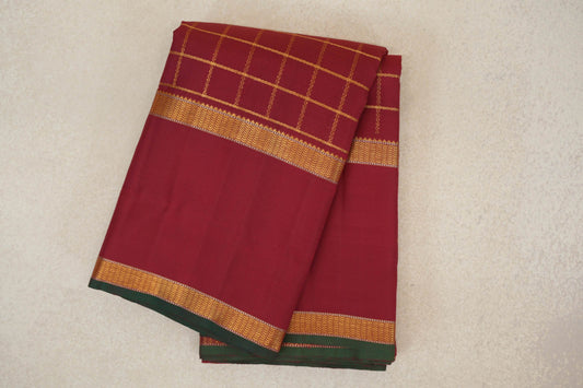 Reddish Maroon with Deep Bottle Green Selvedge Vintage Kanjivaram Silk Saree by Shreenivas Silks 