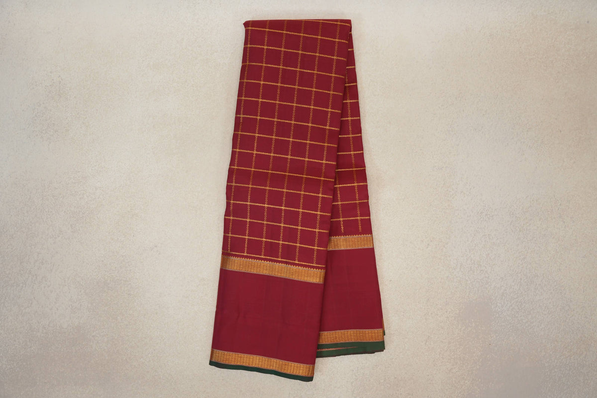 Reddish Maroon with Deep Bottle Green Selvedge Vintage Kanjivaram Silk Saree by Shreenivas Silks PSSR0110371