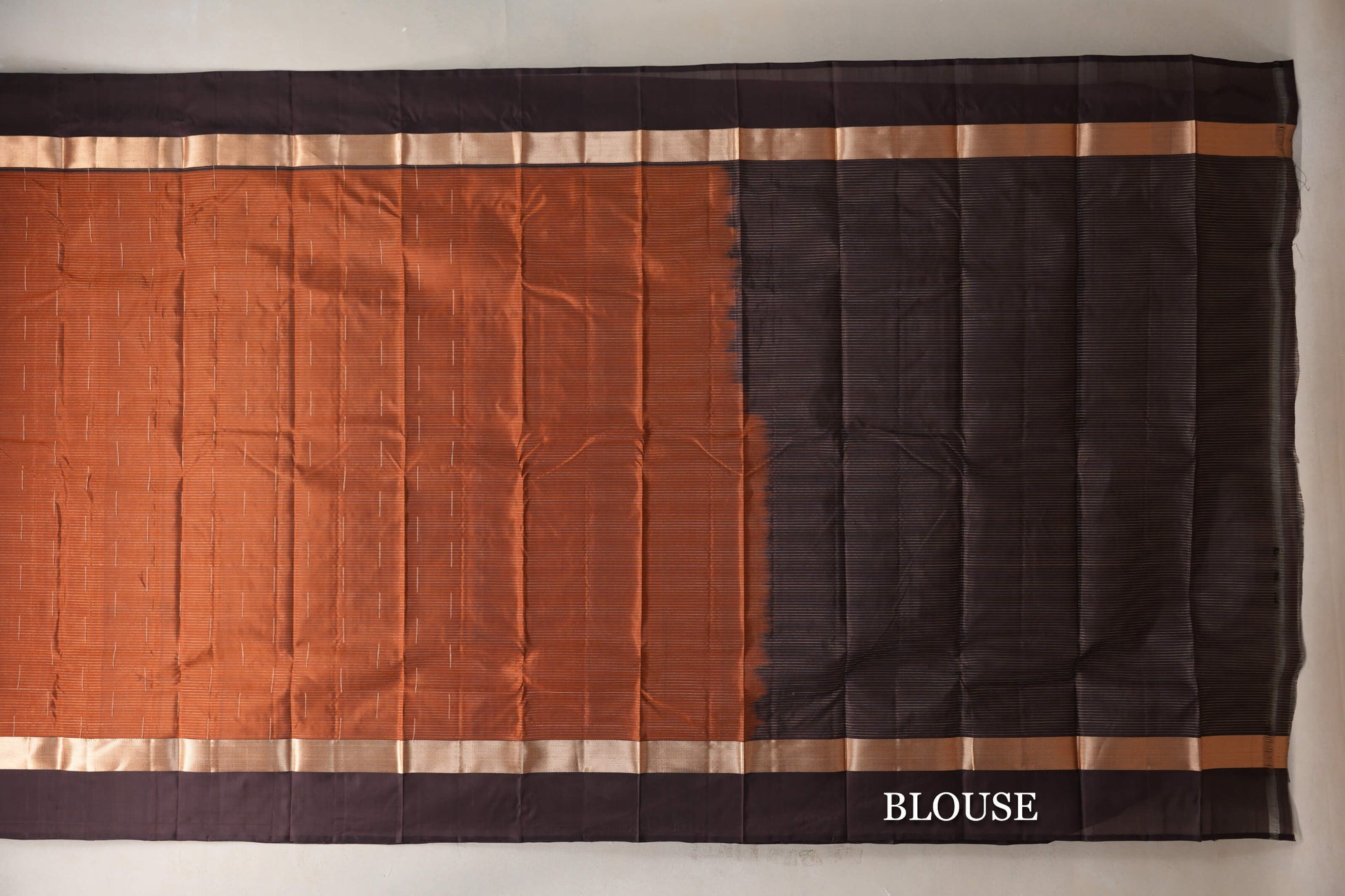 Light Brown with Dark Brown Borders Light Weight Kanjivaram Silk Saree blouse