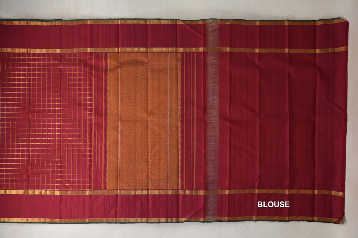 Reddish Maroon with Deep Bottle Green Selvedge Vintage Kanjivaram Silk Saree by Shreenivas Silks PSSR0110371