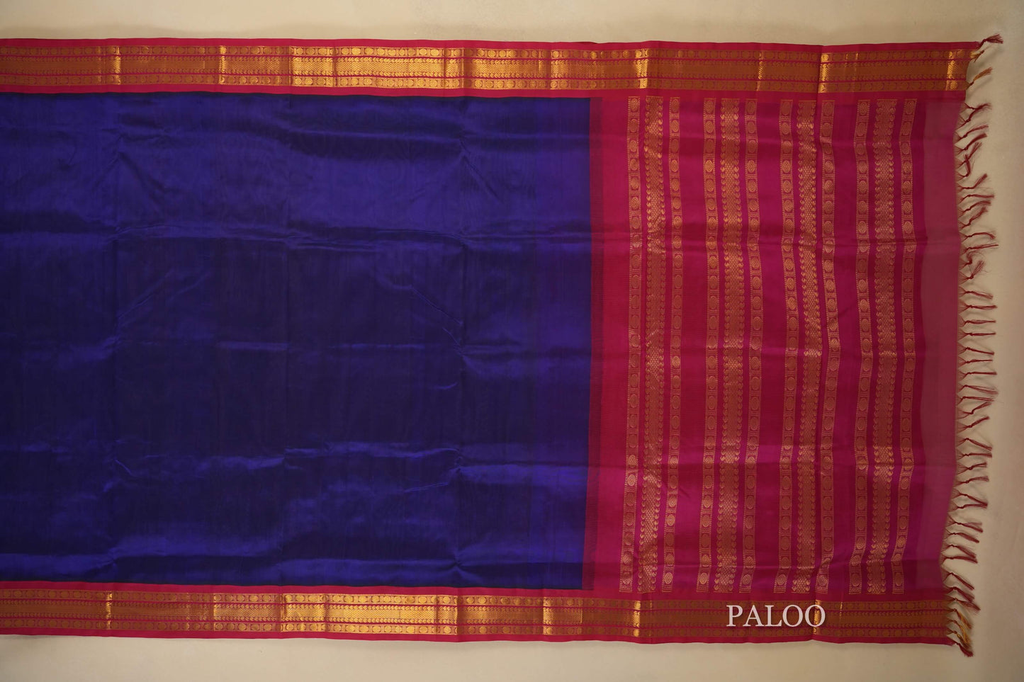 Ink Blue Silk Cotton Saree Paloo