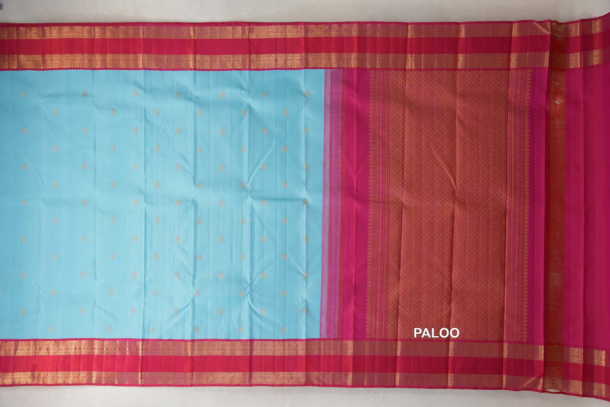 Sky Blue with Bright Rani Pink Borders Vintage Kanjivaram Silk Saree by Shreenivas Silks PSSR0110372