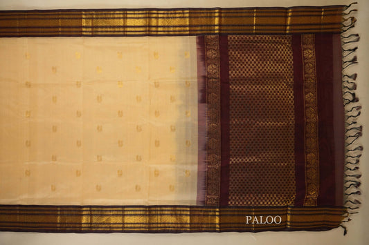 Sandal with Deep Brown Borders Silk Cotton Saree  Paloo
