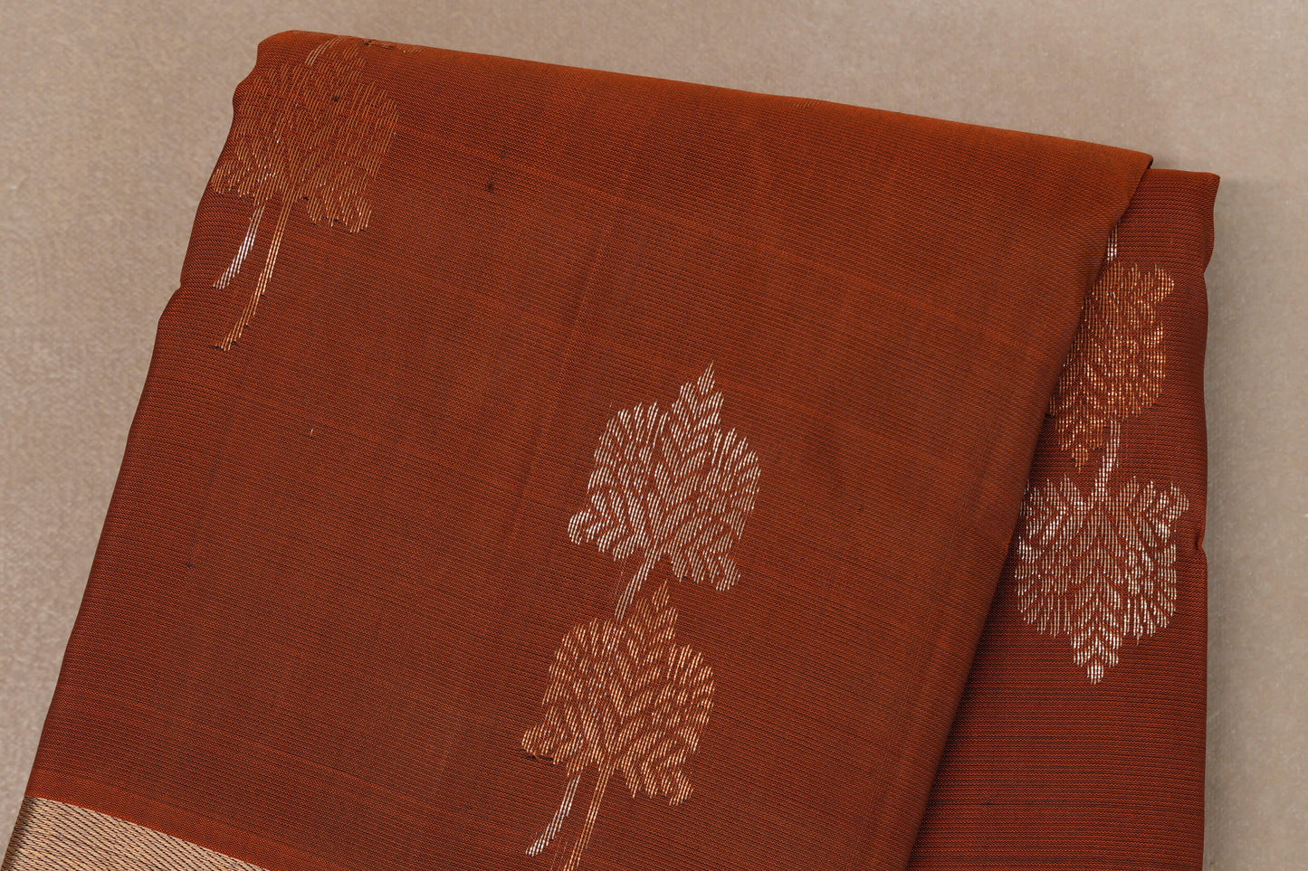 Brownish Orange with Dark Coffee Brown Borders Light Weight Kanjivaram Silk Saree body