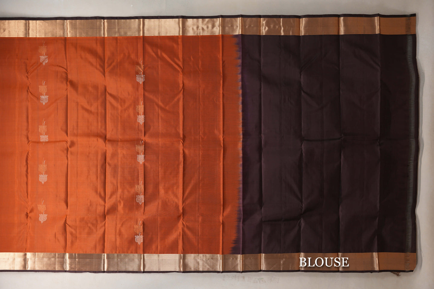 Brownish Orange with Dark Coffee Brown Borders Light Weight Kanjivaram Silk Saree blouse