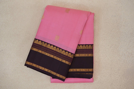 Pastel Pink with Dark Plum Borders Vintage Kanjivaram Silk Saree by Shreenivas Silks