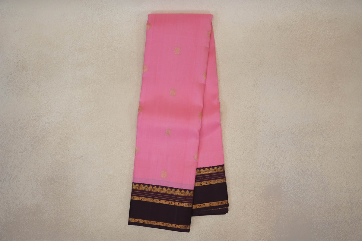 Pastel Pink with Dark Plum Borders Vintage Kanjivaram Silk Saree by Shreenivas Silks PSSR0110376