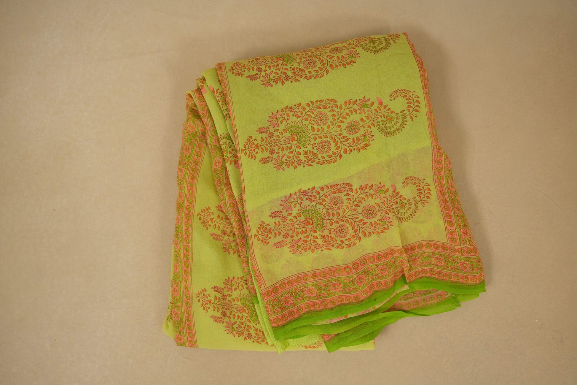 Neon Green/Brown Chiffon saree