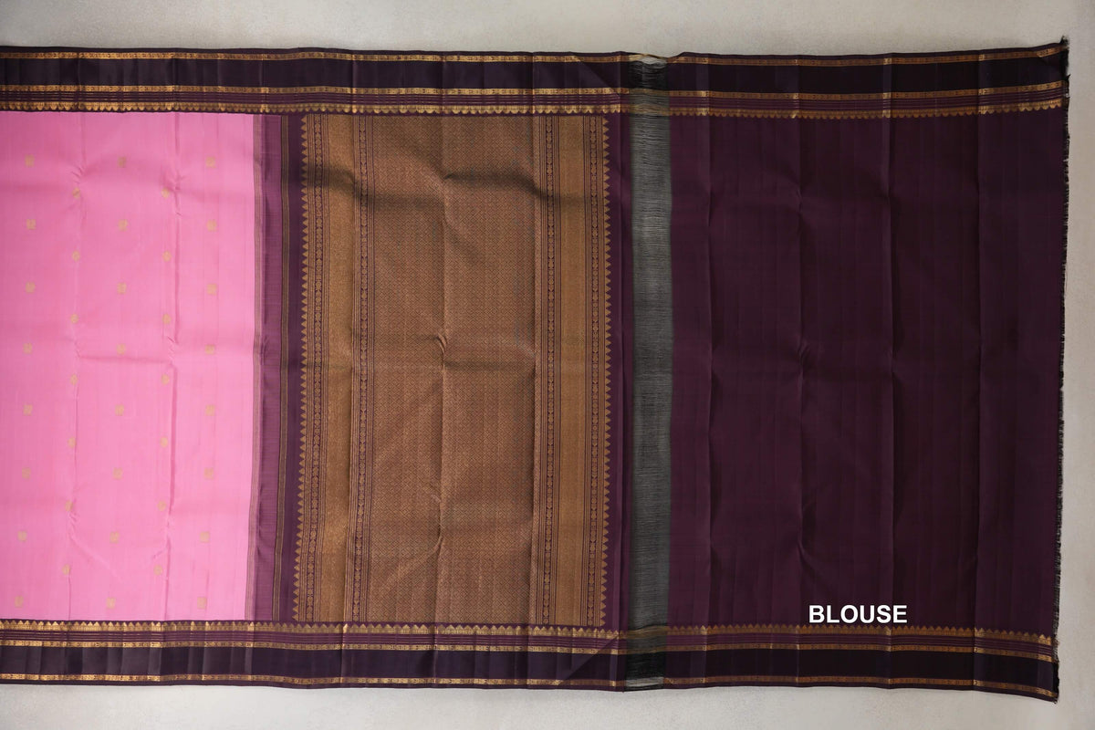 Pastel Pink with Dark Plum Borders Vintage Kanjivaram Silk Saree by Shreenivas Silks PSSR0110376