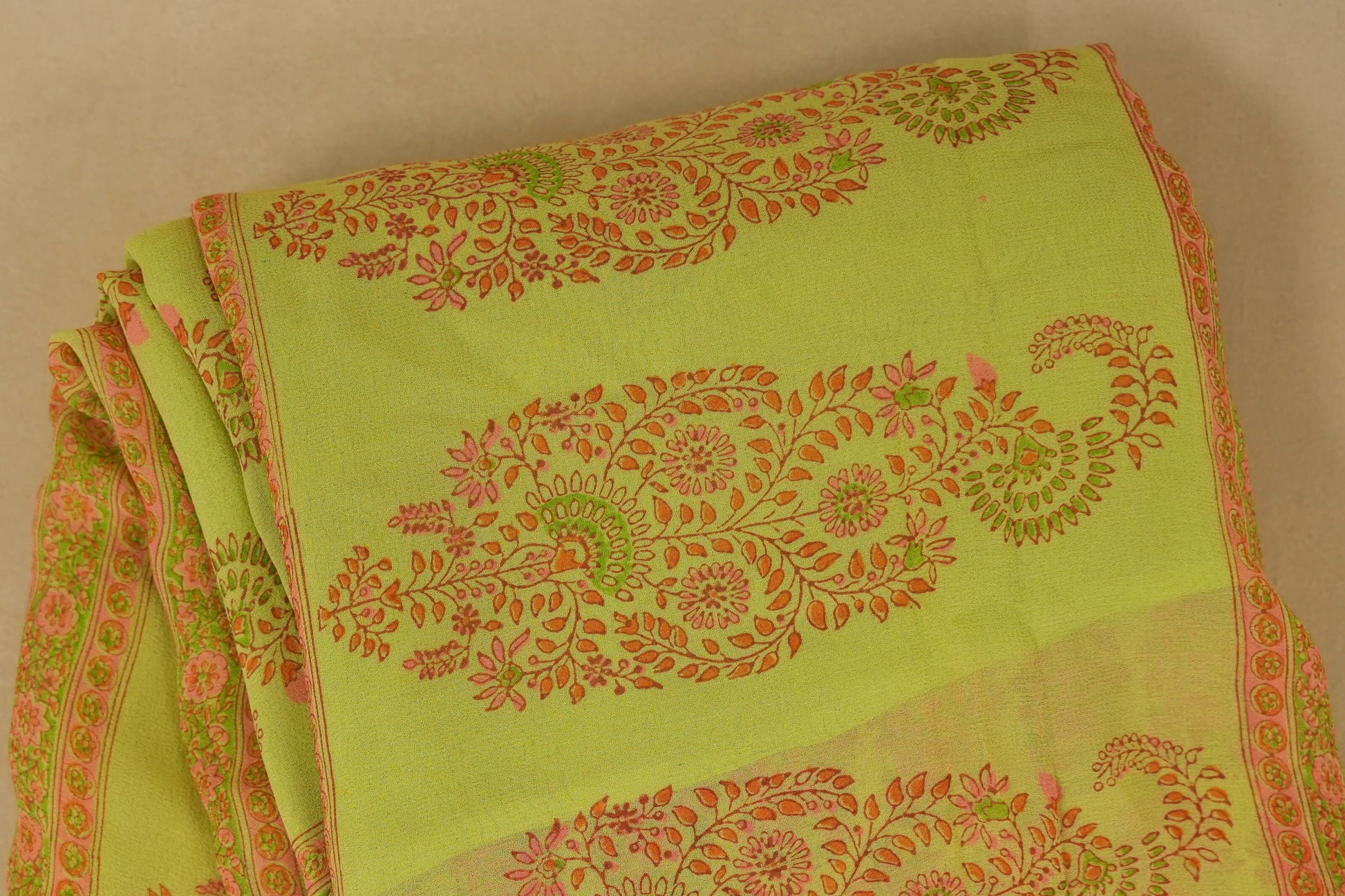 Neon Green/Brown Chiffon saree body