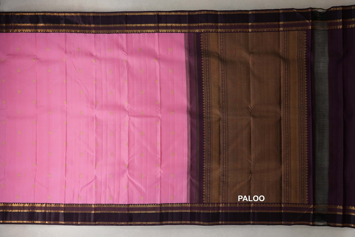 Pastel Pink with Dark Plum Borders Vintage Kanjivaram Silk Saree by Shreenivas Silks PSSR0110376