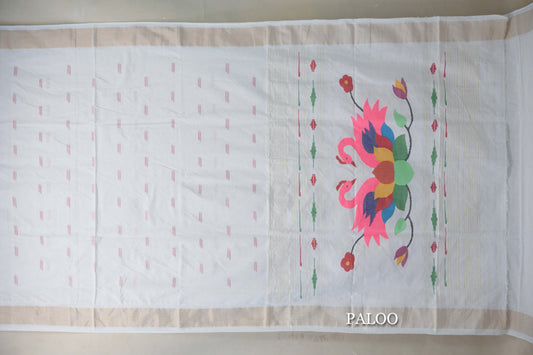 White Paithani Cotton Saree paloo