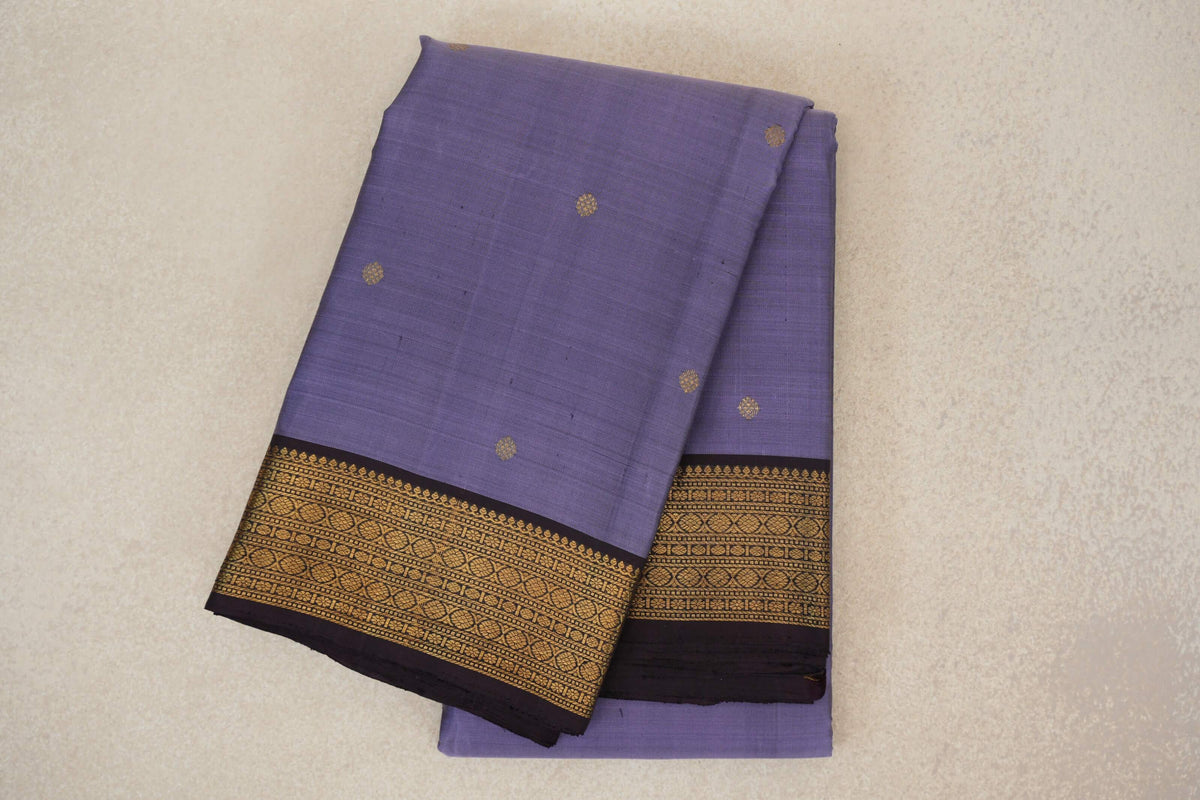 Lavender Purple with Dark Plum Borders Vintage Kanjivaram Silk Saree by Shreenivas Silks PSSR0110377
