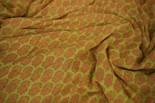 Neon Green/Brown Chiffon saree body