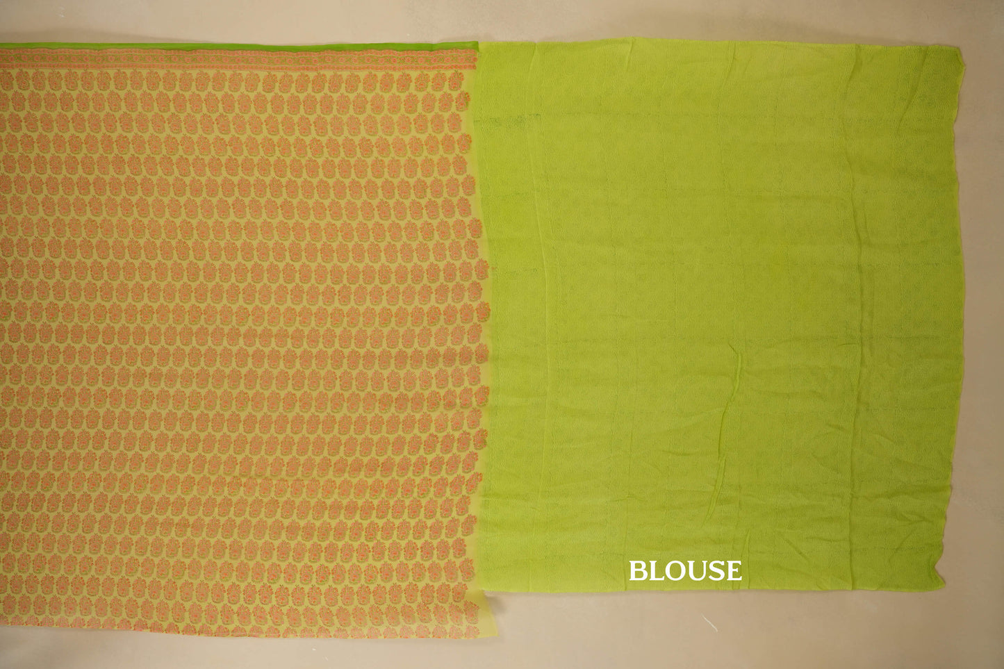 Neon Green/Brown Chiffon saree blouse
