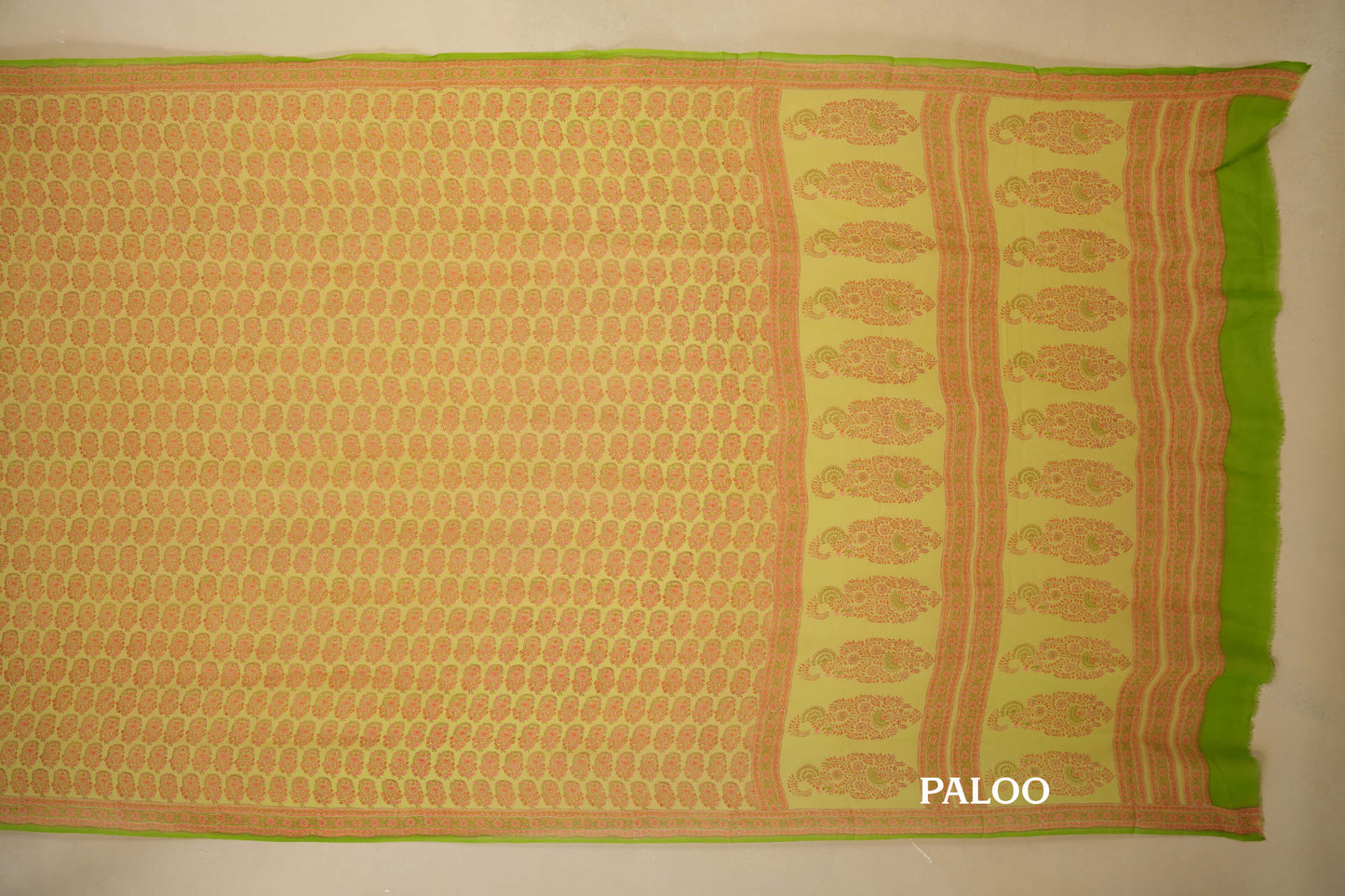 Neon Green/Brown Chiffon saree paloo