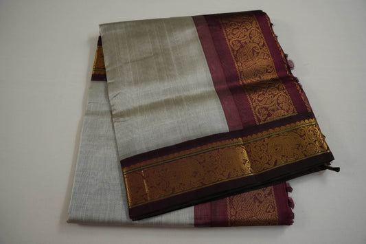 Sliver grey silk cotton saree