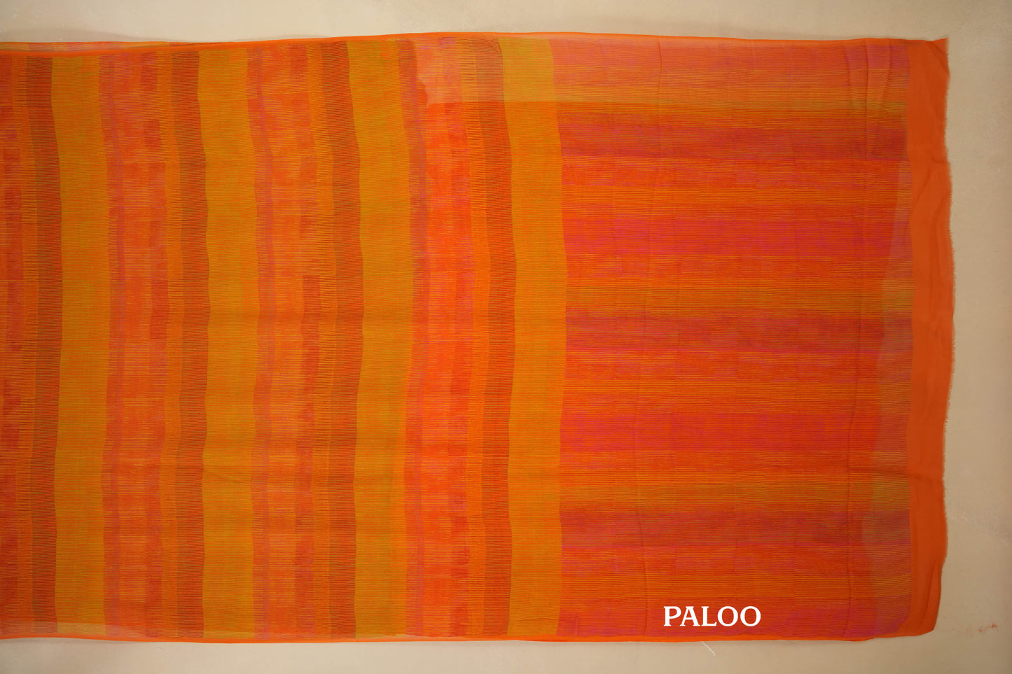 Orange/Mild Green Chiffon saree paloo