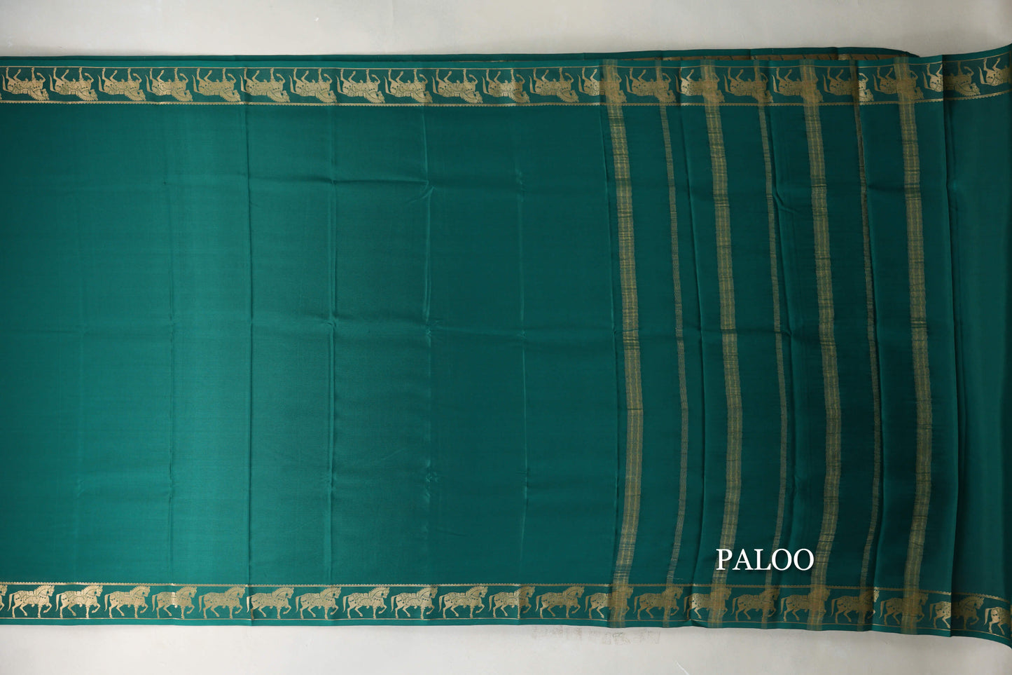 Deep Bottle Green Mysore Silk Saree paloo