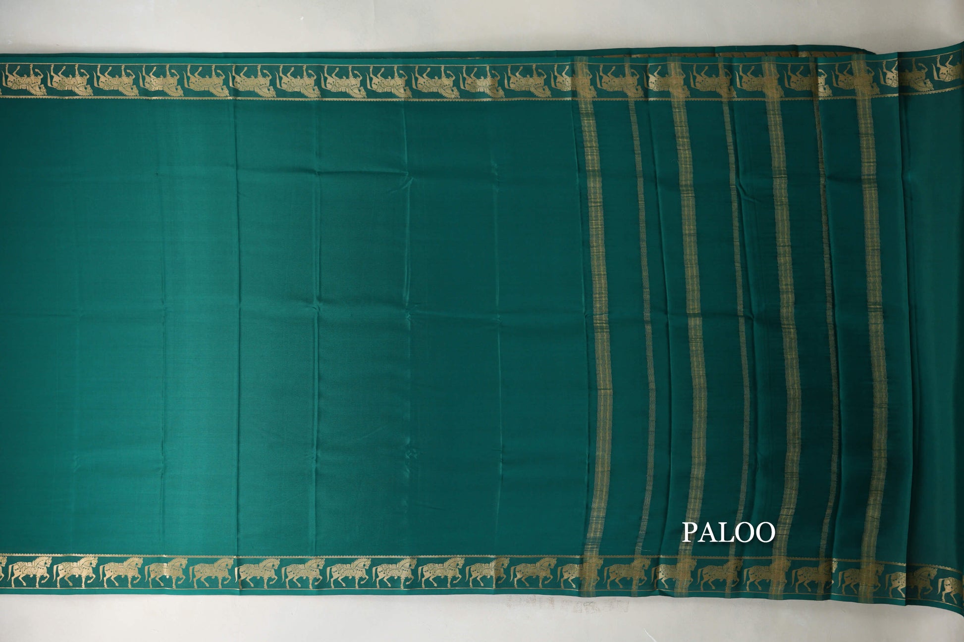 Deep Bottle Green Mysore Silk Saree paloo
