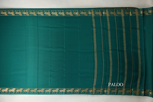 Deep Bottle Green Mysore Silk Saree paloo
