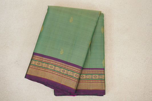 Pastel Green with Dual Tone of Bottle Green and Magenta Borders Vintage Kanjivaram Silk Saree by Shreenivas Silks