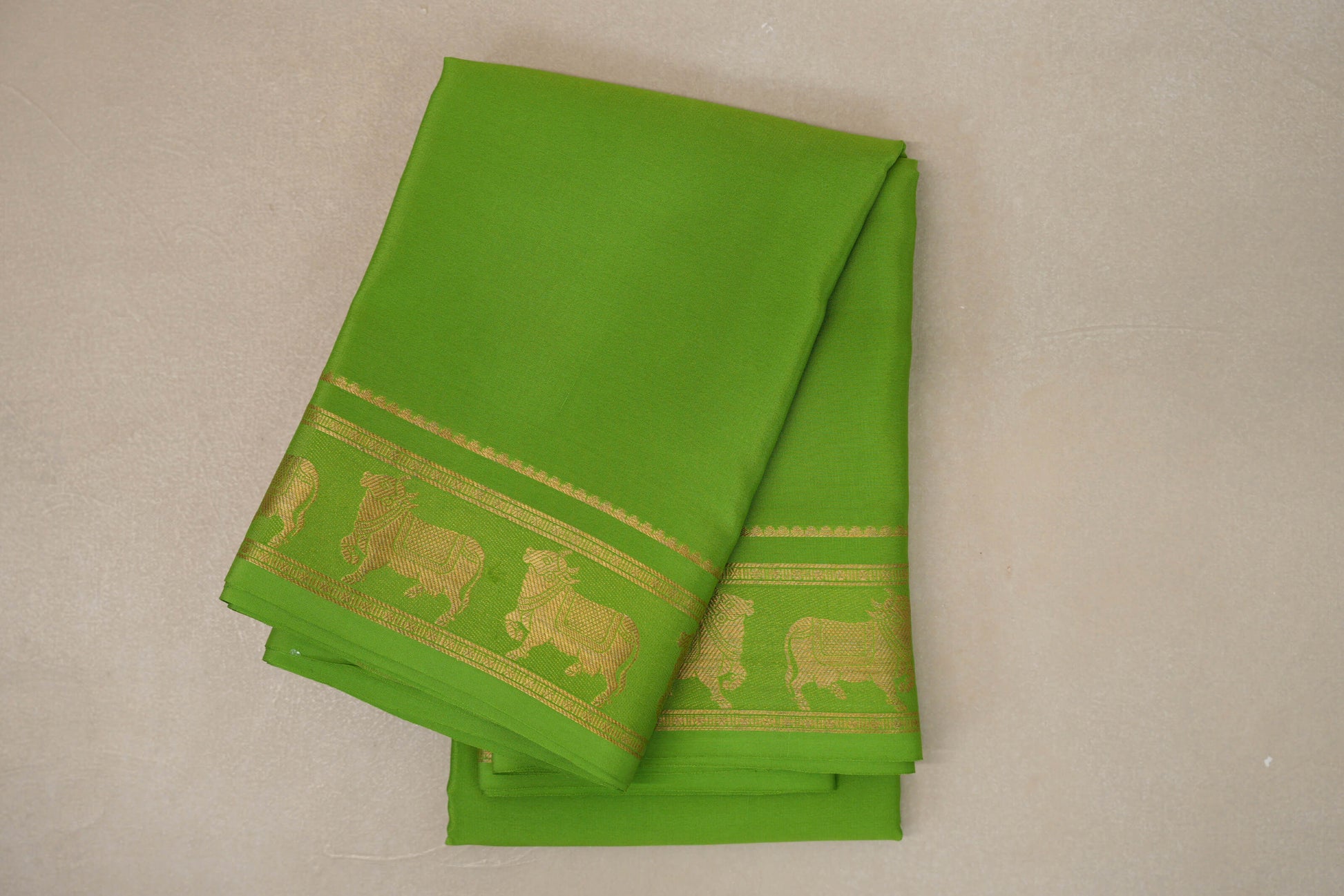 Bright Leaf Green Mysore Silk Saree