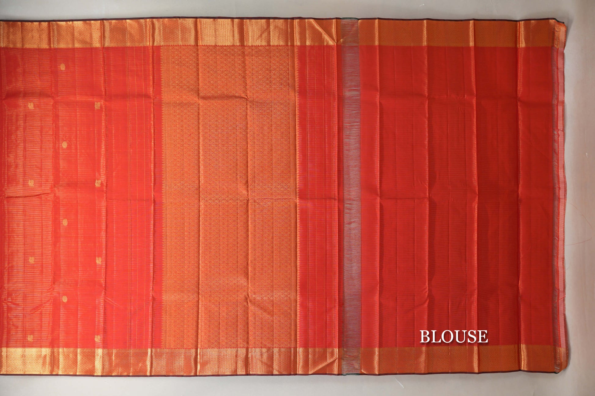 Reddish Orange Vaira Oosi Vintage Kanjivaram Silk Saree blouse