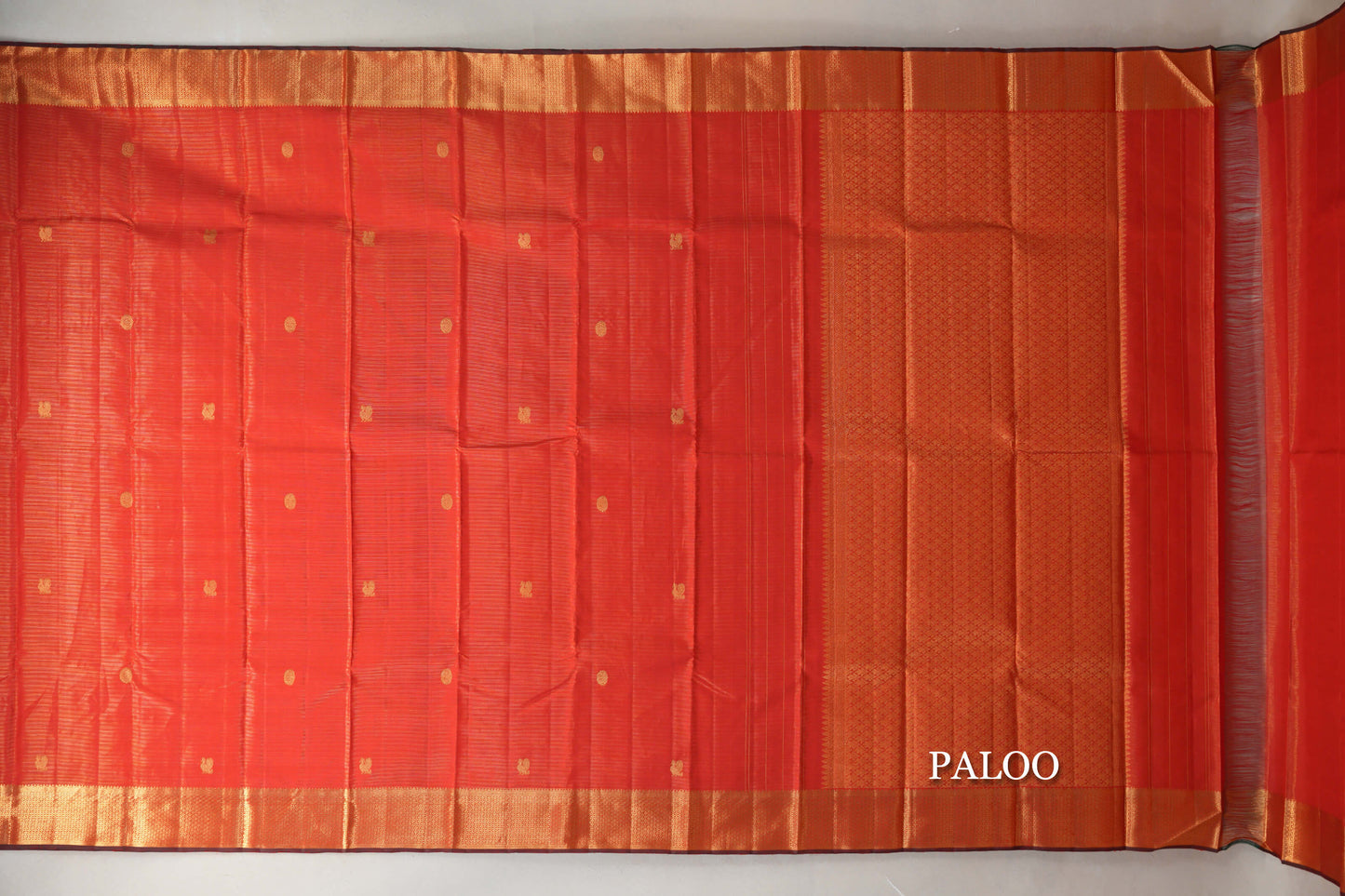 Reddish Orange Vaira Oosi Vintage Kanjivaram Silk Saree paloo