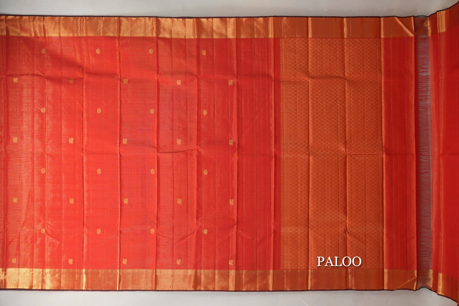 Reddish Orange Vaira Oosi Vintage Kanjivaram Silk Saree paloo