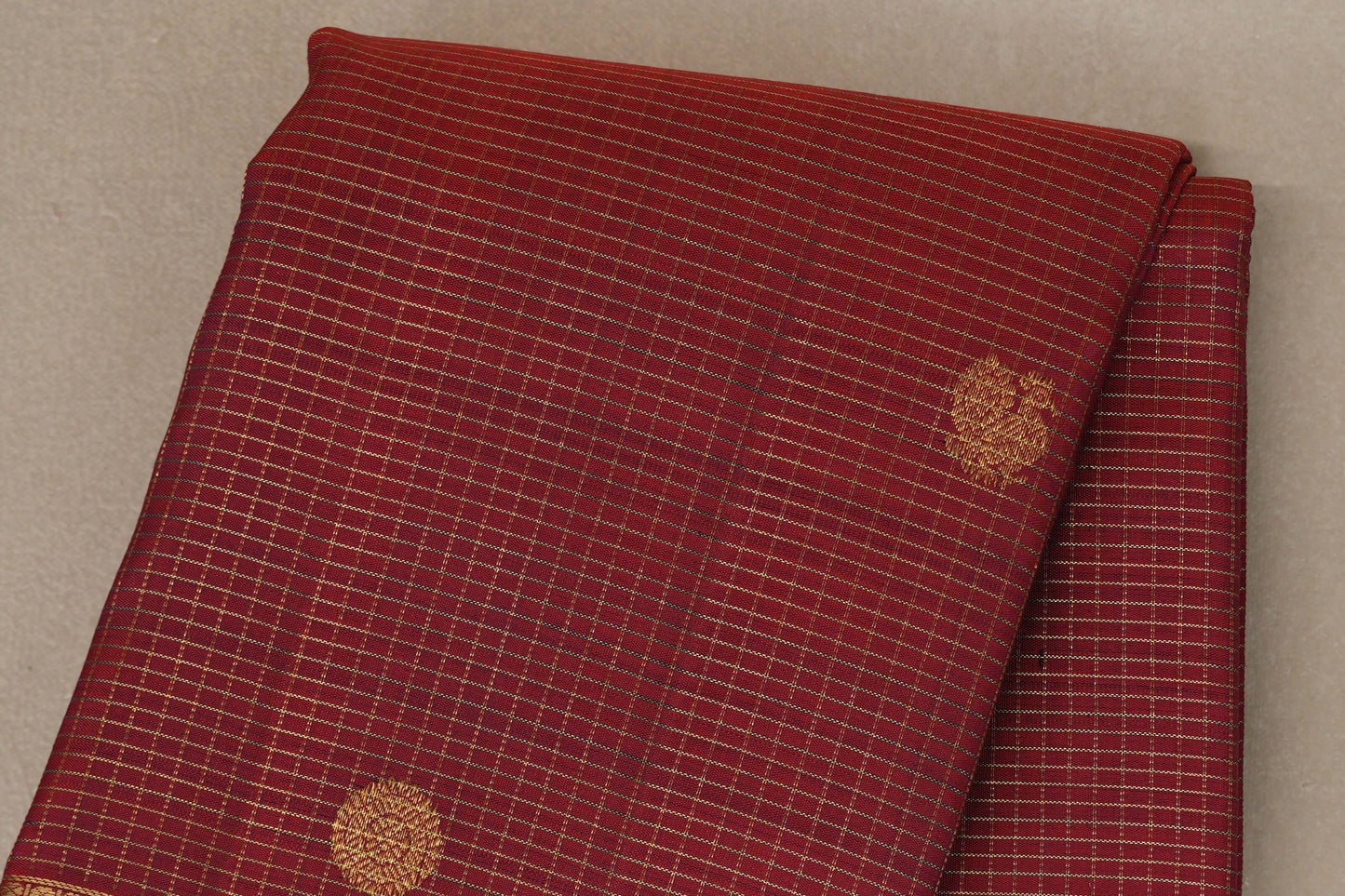 Deep Maroon with Zari Checks Vintage Kanjivaram Silk Saree body