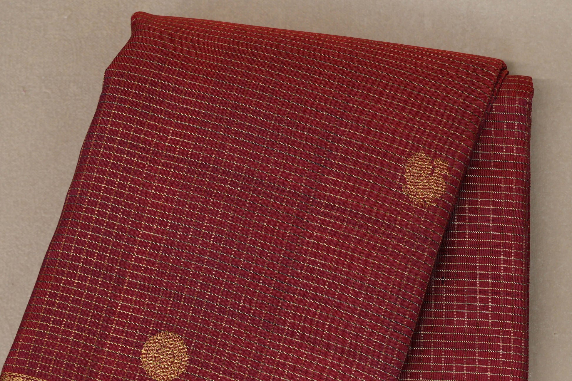 Deep Maroon with Zari Checks Vintage Kanjivaram Silk Saree body