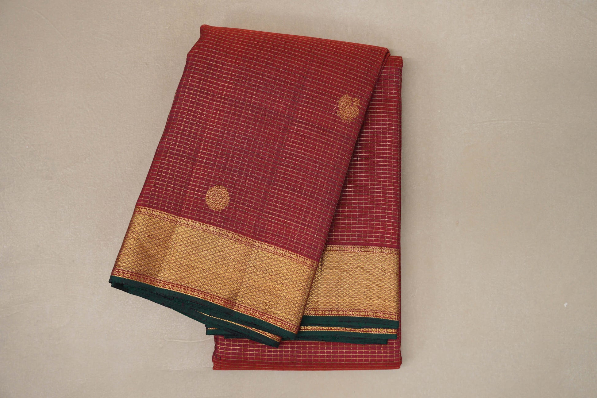 Deep Maroon with Zari Checks Vintage Kanjivaram Silk Saree
