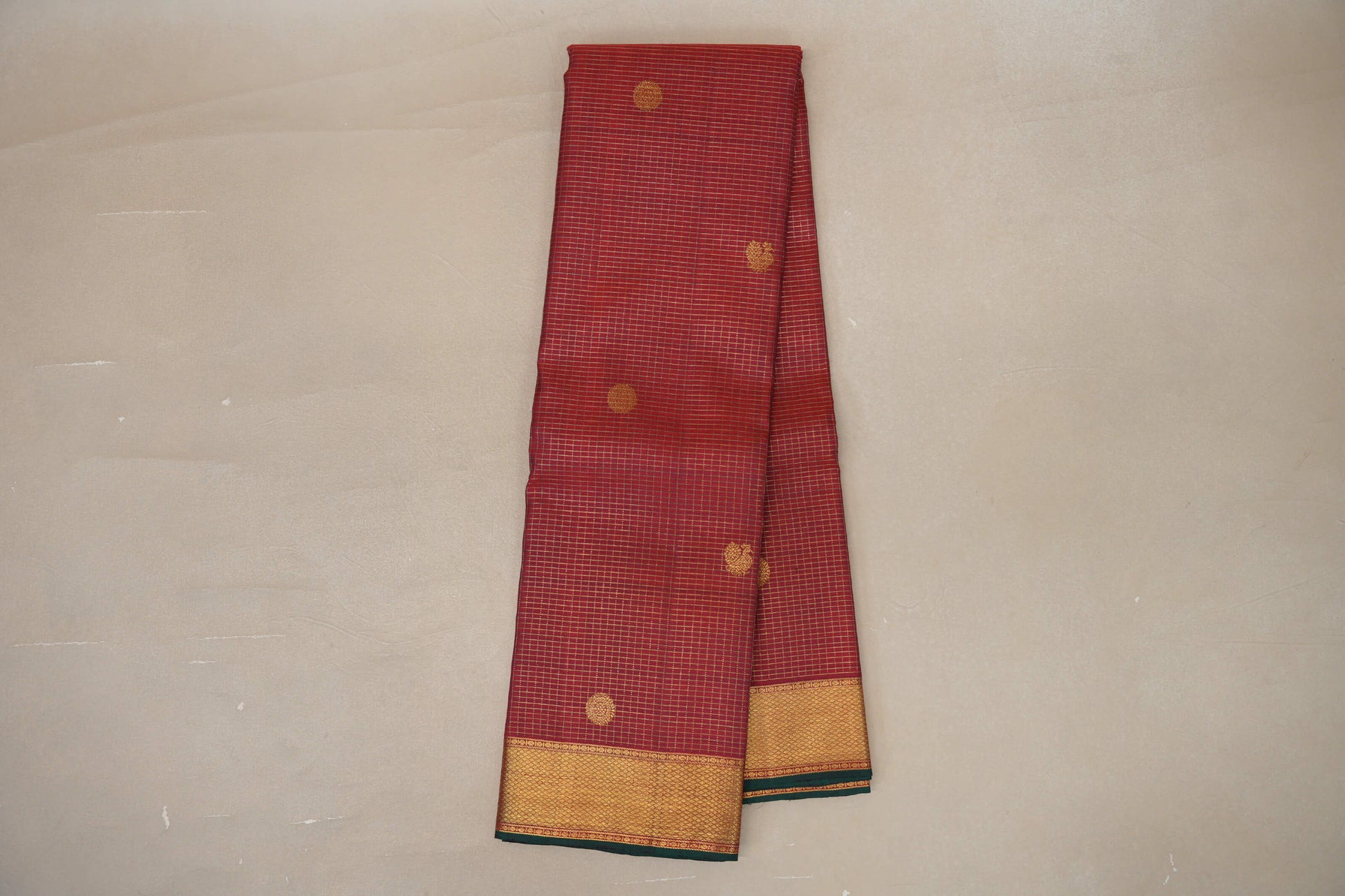Online Deep Maroon with Zari Checks Vintage Kanjivaram Silk Saree