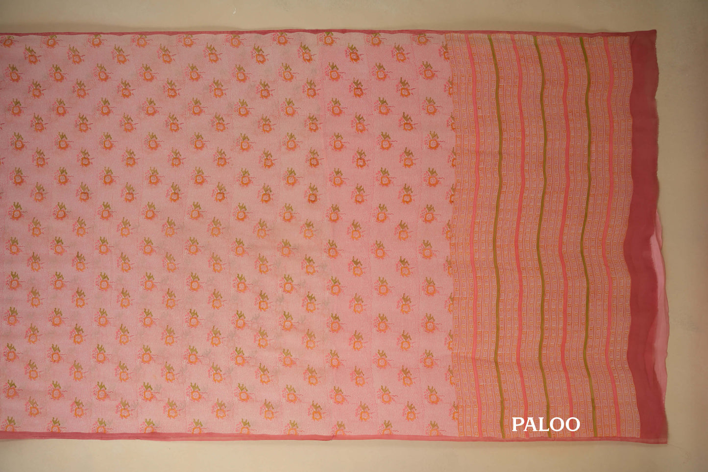 Pink Chiffon saree paloo