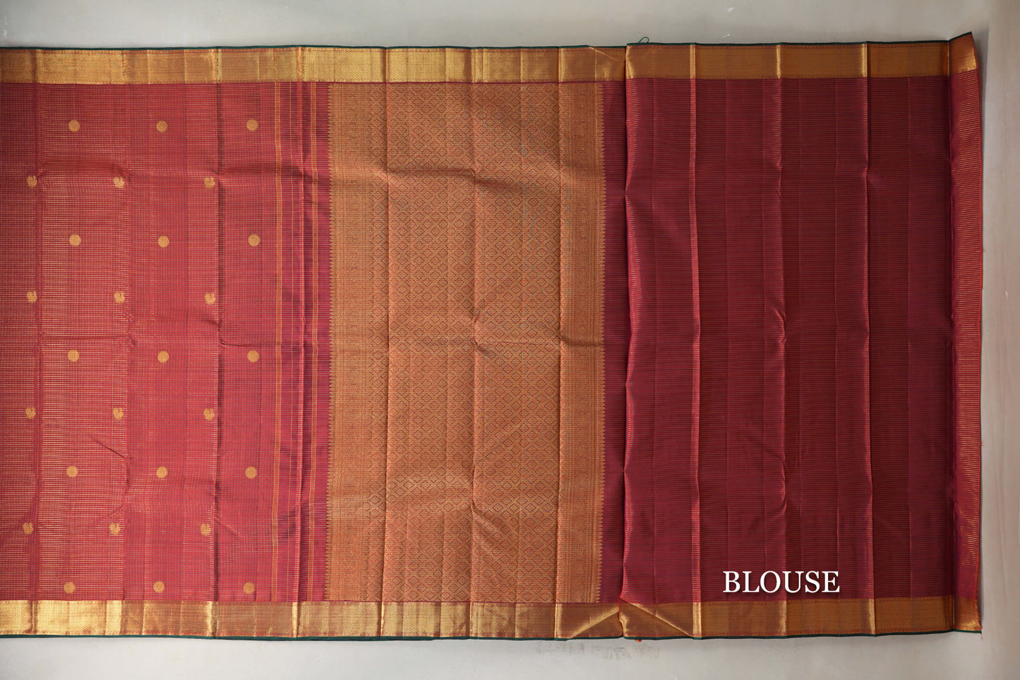 Deep Maroon with Zari Checks Vintage Kanjivaram Silk Saree blouse
