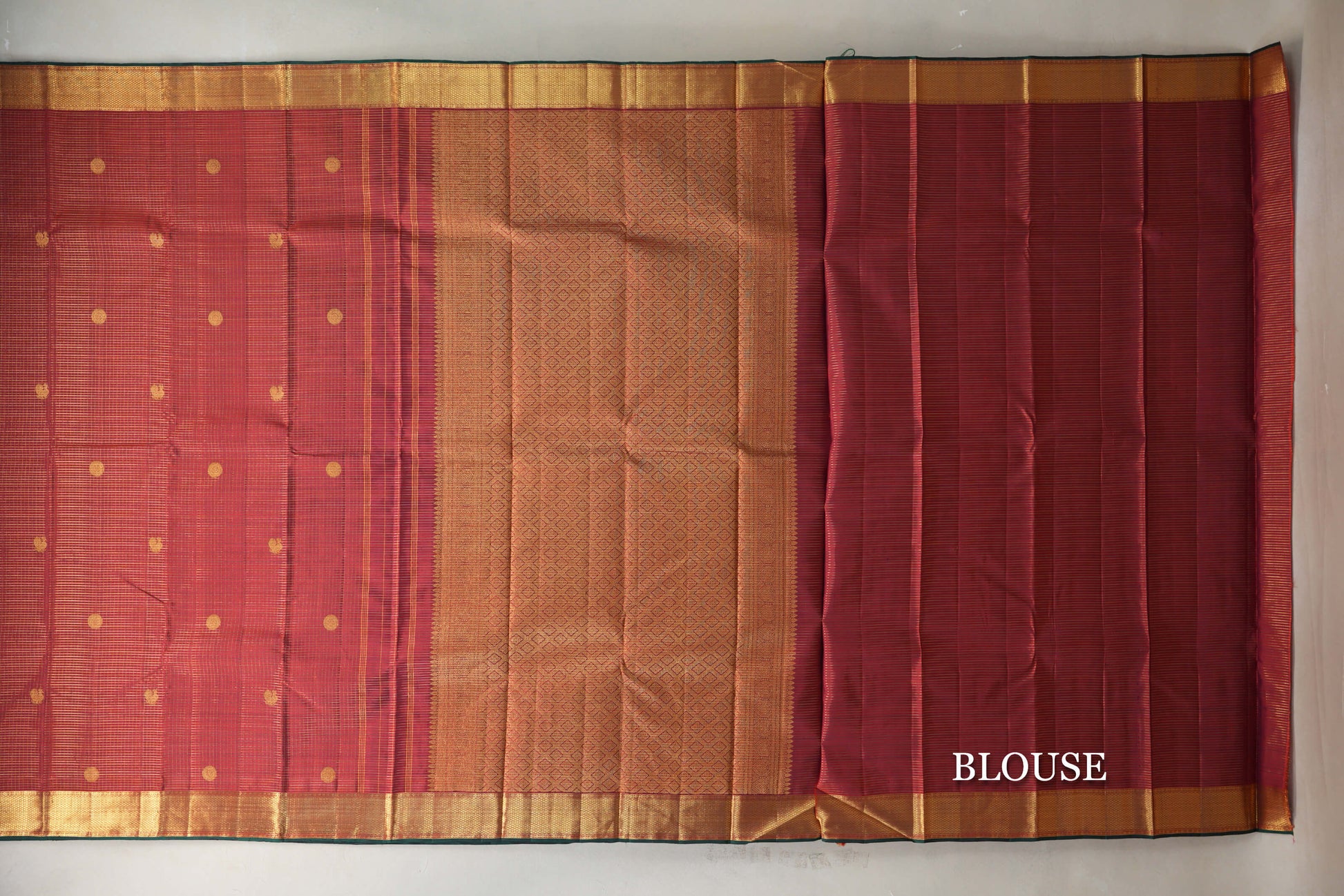 Deep Maroon with Zari Checks Vintage Kanjivaram Silk Saree blouse
