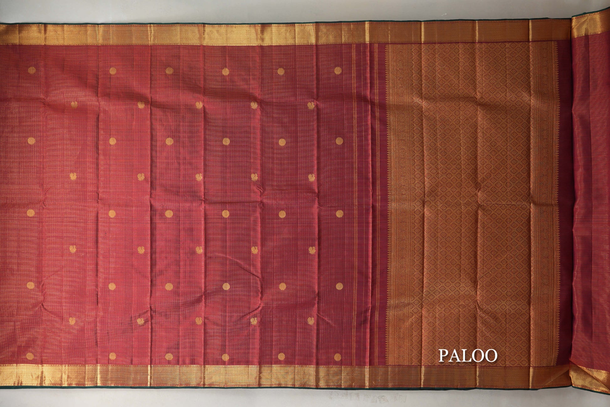 Deep Maroon with Zari Checks Vintage Kanjivaram Silk Saree paloo
