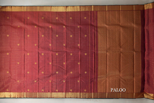 Deep Maroon with Zari Checks Vintage Kanjivaram Silk Saree paloo