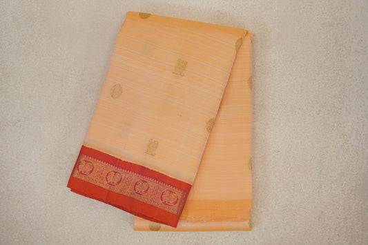 Light Orange with Pinkish Orange Borders Vintage Kanjivaram Silk Saree by Shreenivas Silks