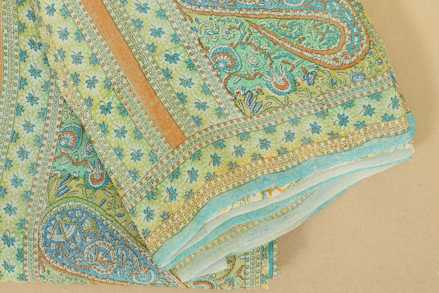 Off-white/Blue Chiffon saree borders