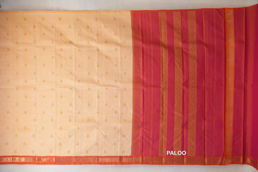 Light Orange with Pinkish Orange Borders Vintage Kanjivaram Silk Saree by Shreenivas Silks paloo