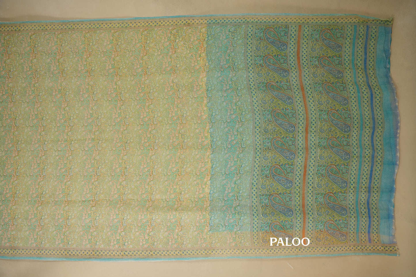 Off-white/Blue Chiffon saree paloo