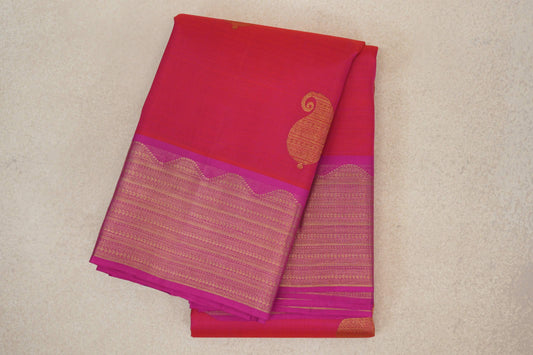 Orangish Pink with Magenta Borders Vintage Kanjivaram Silk Saree by Shreenivas Silks