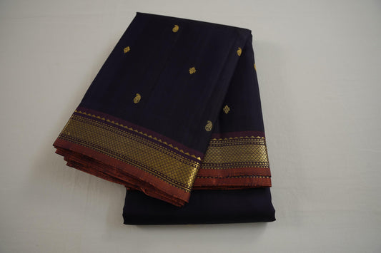 Deep navy blue kanchipuram silk saree