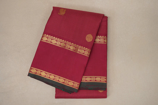 Reddish Pink Vaira Oosi with Rettai Pettu Borders Vintage Kanjivaram Silk Saree