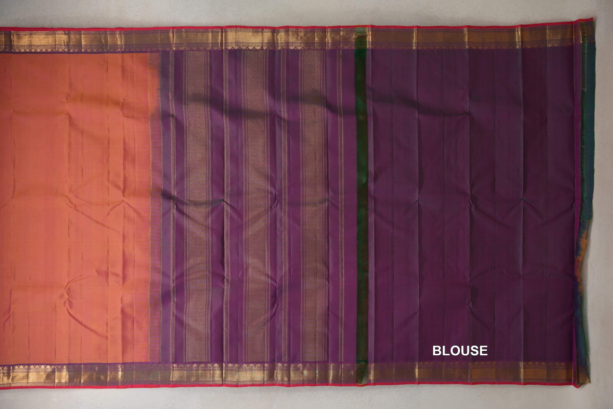 Dual Tone of Yellow and Pink Vintage Kanjivaram Silk Saree by Shreenivas Silks blouse