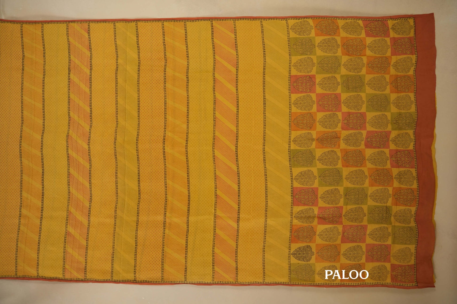Yellow Chiffon saree paloo