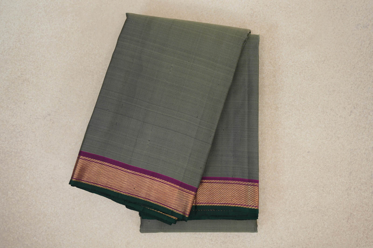 Moss Green with Magenta Borders Vintage Kanjivaram Silk Saree by Shreenivas Silks
